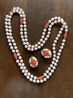 Rare signed hattie Carnegie White glass necklace set Earrings Faux Coral