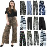 WOMENS LADIES  ELASTICATED PLAZZO FLARED TROUSERS SUMMER LOUNGE PANTS SIZE 8-26