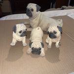 Danbury Mint Pug Family Portrait. Momma And Her 3 Adorable Pups Figurines ￼