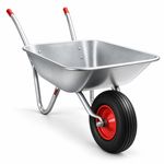 80L 130KG Heavy Duty Galvanised Wheelbarrow Garden Cart Pneumatic Tyre Silver