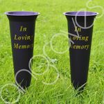 Set of 2 Black In Loving Memory Spiked Memorial Grave Flower Vases Container Hol