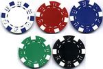 DICE POKER CHIPS 11.5g White Red Blue Green Black PACK 50 CASINO SIZE CHIP