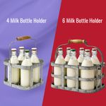 Milk Bottle Holder Galvanised Metal Carrier 4/6 Beer Wine Vintage Rustic Crate