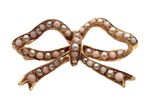ART NOUVEAU - Antique Bow PEARL Brooch 14K Yellow GOLD