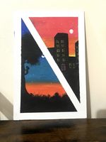 Acrylic Painting Cityscape half Half Split Landscape