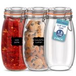 HEFTMAN Glass Clip Top Jar Airtight Glass Jars with Lids Pasta 1.5L Set of 3