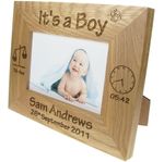 Newborn Baby Boy Gift, Personalised Engraved Oak Photo Frame