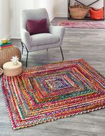 Square Cotton Rug Farmhouse Natural Jute Rug Modern Rustic look Braided