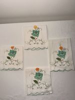 Vintage Set of 4 Table Napkins/Tea Towels White Embroidered Floral Handmade