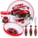 Hot Wheels Kids 6 Piece Dinnerware Cutlery Set - Plate/Bowl/Cup/Knife/Fork/Spoon