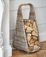 Rattan Grey Wicker Log Holder Basket with Handle Heavy Duty 90cm H x 35cm W