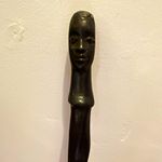 Black Carved Wooden Walking Stick Cane with Face Head Handle Adult Unisex