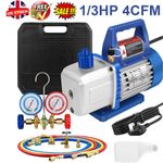 1/3HP 4CFM Vacuum Pump W/Gauge Set Single Stage HVAC Air Vacuum Pump A/C Refrige