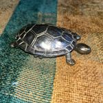 Silver Tone Metal Tortoise Trinket Box ~ Vintage 1960s Brass Turtle