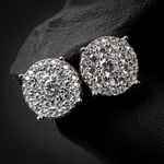Large Circle CZ Cluster Sterling Silver Post Round Hip Hop Mens Earrings