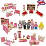 Wooden Doll House Furniture Dollhouse Building Blocks for Kids Childs Gifts UK