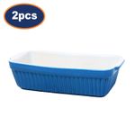 Baking Dish Blue Ceramic Roaster Handles Rectangular 22.5cm Oven Casserole 2Pcs