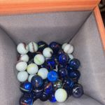 Vintage Glass Marbles Mixed Lot Swirl and Cat's Eye Styles Blue White 140