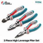 Total Tools 3 Piece High Leverage Pliers - Combination, Wire Cutter & Long Nose