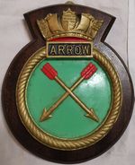 HMS Arrow - Ship Crest Plaque Badge – Hand-Painted, Solid Mahogany Mount, 553g