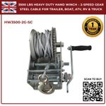 3500lbs 2Speed Manual Hand Winch Steel Cable Crank for Truck ATV Boat Trailer RV