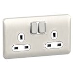 5 x SCHNEIDER LISSE GGBL3020WSSS 13Amp 2 Gang  Sockets Stainless Steel & White 