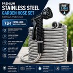 75 FEET GARDEN HOSE PIPE STAINLESS STEEL KINK FREE WATER SPRAY GUN HOSEPIPE REEL