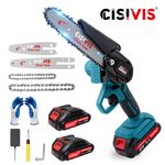 2 Batteries 6/4 Inch Mini Cordless Chainsaw Electric One-Hand Saw Wood Cutter UK
