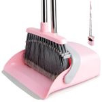 XXFLOWER Long Handle Dustpan and Brush Sets, Broom Set Grey Pink