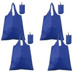 4 Pack Foldable Travel Bag with Handles Washable Shopping Tote Pouch Sapphire,