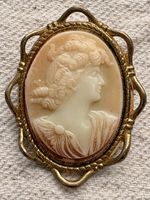 Beautiful Vintage Antique Cameo Brooch With Gold Tone Back & C Clasp Fastening 