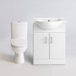 Vanity Basin Sink Unit Close Coupled Toilet Set Soft Close Doors Ceramic White