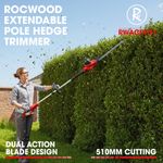 Electric Pole Hedge Trimmer RocwooD 600W 450MM Extension 10M Cable Adjustable