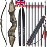 Left Hand 60" Takedown Recurve Bow Wooden Riser 20-50lbs Archery Hunting Arrows