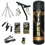 4ft Boxing Punch Bag filled Set Chain Gloves Bracket Training Gym Fitness Mma