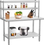 Stainless Steel Prep Table W/ Overshelves Hooks Home Restaurant Hotel Workbench