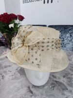 BHS Special Occasion Hat Formal Wedding Races Ascot Polka Dot Bow Natural Beige
