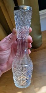Vintage Antique Cut Glass Bottle Vase With 1908 Chester Sterling Silver Rim
