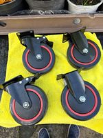 Set of 4 Swivel Plate Mount Caster Wheels with Brakes 125x32mm Black/Red