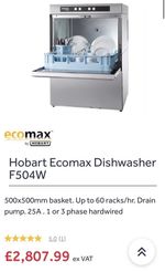 Commercial Dishwasher, Hobart Ecomax F504W, Used In Good Working Order