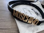 Moschino slim black leather belt letter logo