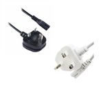 Black & white Long UK Mains Power Lead Cable LED TV Fig 8 2 Pin 0.5 1m 2m 3m 5m