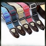 Wide Genuine Leather Demin Guitar Strap Heavy Duty for Acoustic, Electric & Bass