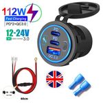 QC 3.0 USB Dual PD Type-C Fast Car Charger Power Outlet Socket Adapter 12V 24V