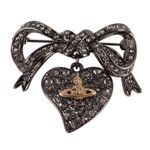 Vintage Art Deco Look Heart Bow Brooch Antique Plated Gold Crystal Pin Orb Gift