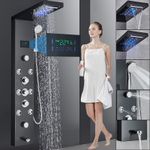 Black LED Shower Panel Column Tower Stainless Steel Rain Body Jets Mixer Taps