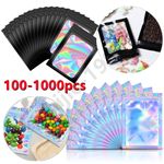 100-1000pcs Holographic Rainbow Zip Lock Seal Bags Foil Bag Pouches