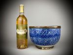 BEAUTIFUL ANTIQUE 19th C. TURKISH MOROCCAN PORCELAIN BLUE & WHITE GEOMETRIC BOWL