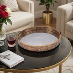 Round Sunburst Antique Gold Home Serving Drinks Candle Decor Coffee Table Tray