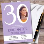Lilac And White Photo Any Age Personalised Birthday Party Invitations